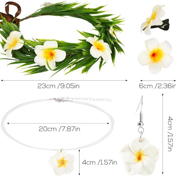 Hawaiian Flower Crown Set Tropical Floral Accessories for Party Beach Costume main image 6